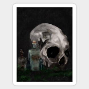 Dark Academia Aesthetic Skull  Apothecary bottles Watercolor Painting Sticker